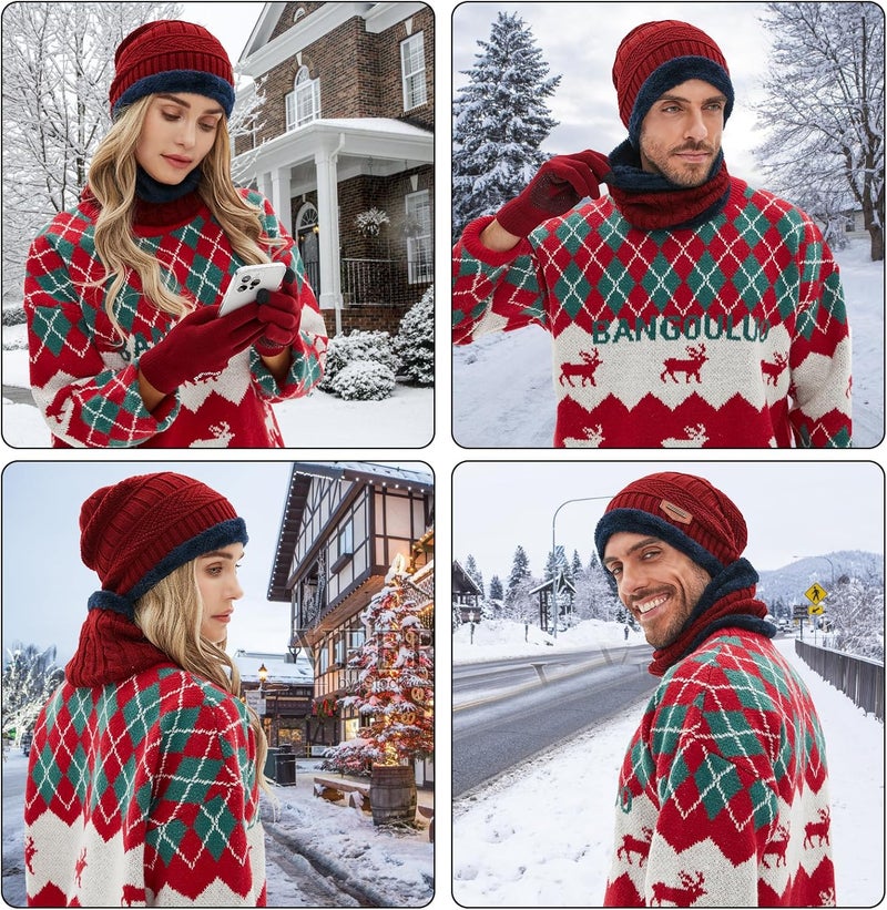 MAYLISACC Winter Knit Beanie Hat Neck Warmer Scarf and Touch Screen Gloves Set 3 Pcs Fleece Lined Skull Cap for Men Women - Image 5